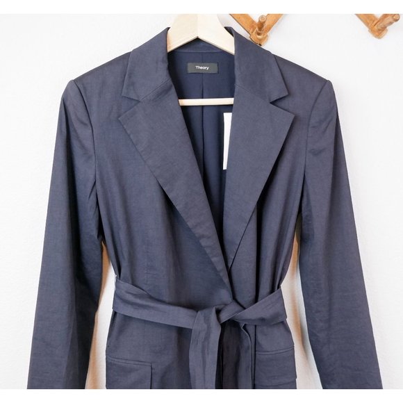 NEW Theory Womens Concord Eco Crunch Wash Linen Blend Belt Blazer, size 2 - Picture 4 of 16
